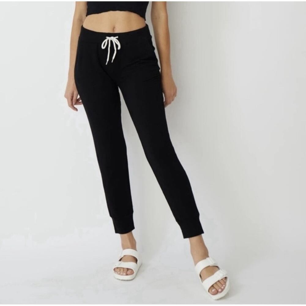 Monrow Supersoft Black Jogger Track Pant S‎ Pockets Loungewear Preppy
